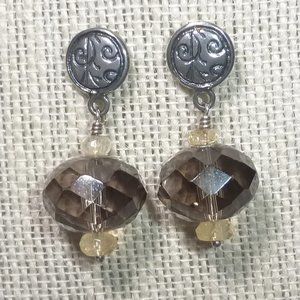 Silpada P1419 Sterling Silver Smoky Quartz Citrine Earrings .925 Post